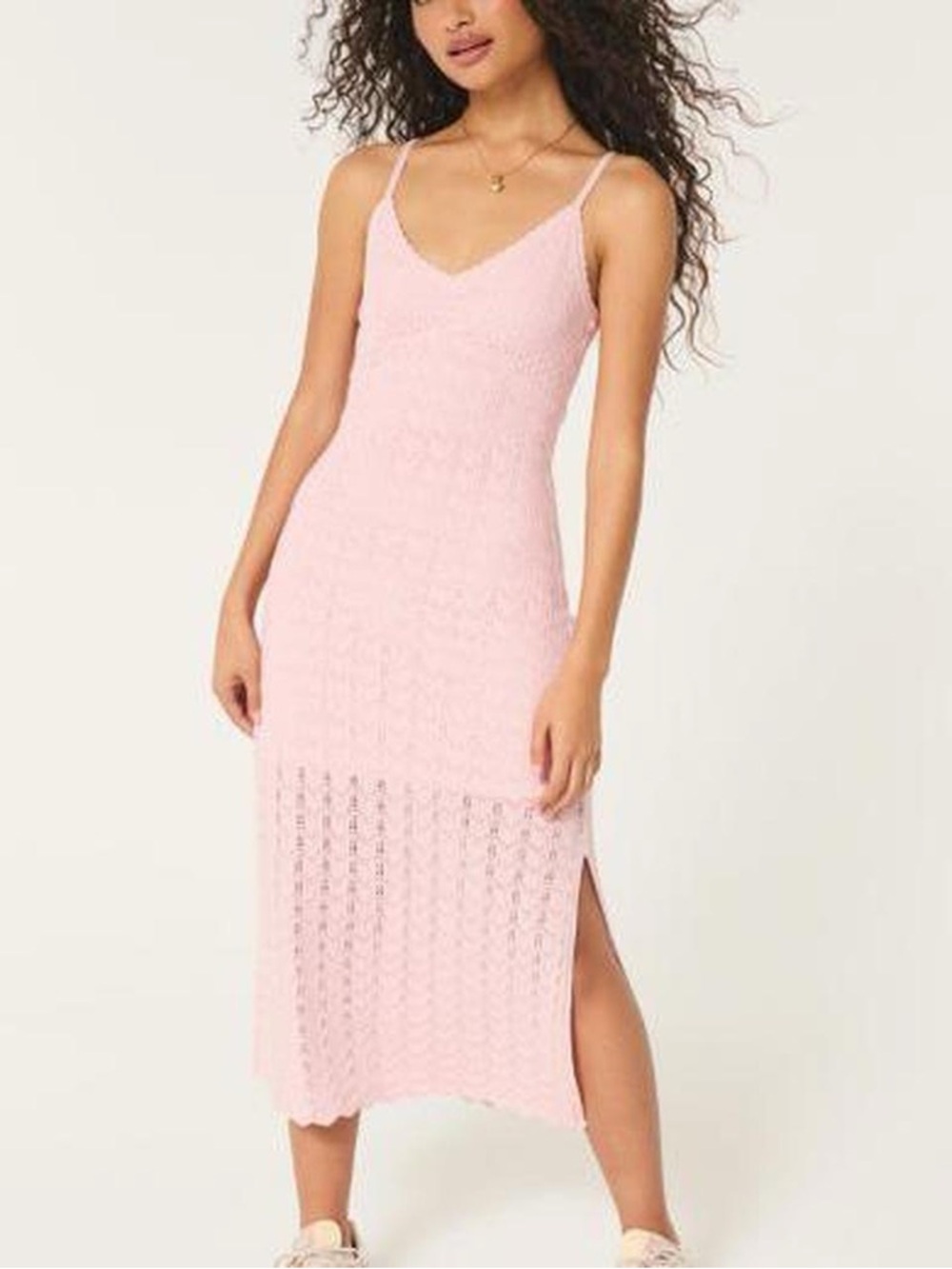 Hollister Soft Pink Knit Slip Midi Dress